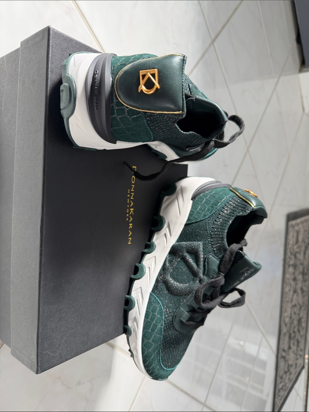Donna Karan Brantley Lace Up Box in Forest Green Label